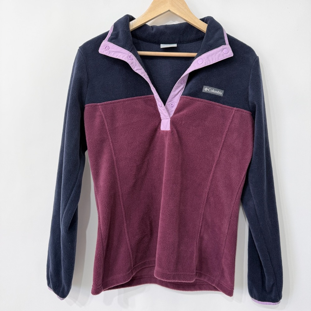 Columbia Women's Two-Tone Fleece Pullover - Navy & Plum with Light Pink Trim